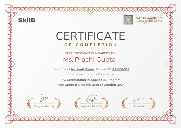 Sample SkilD certificate of completion