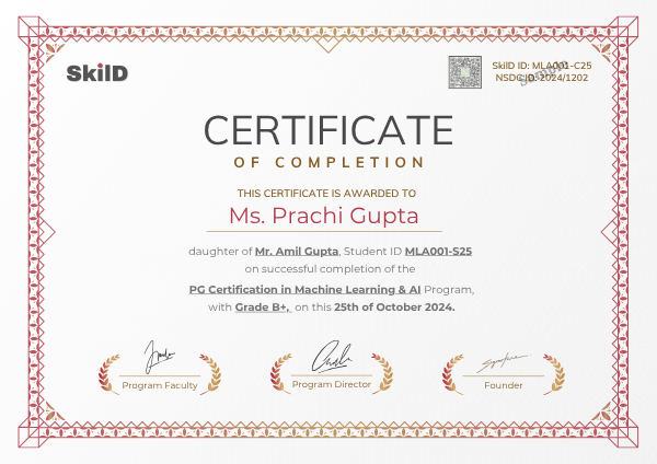 Sample SkilD certificate of completion