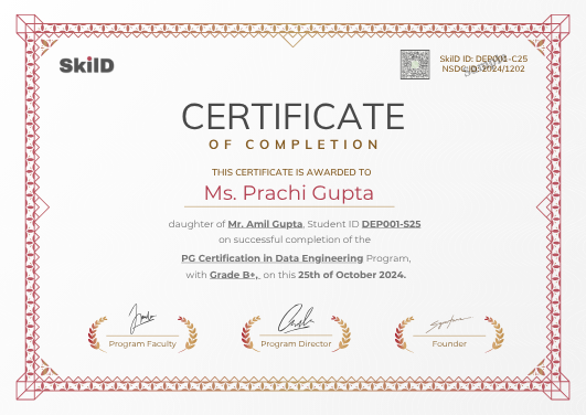 Sample SkilD certificate of completion